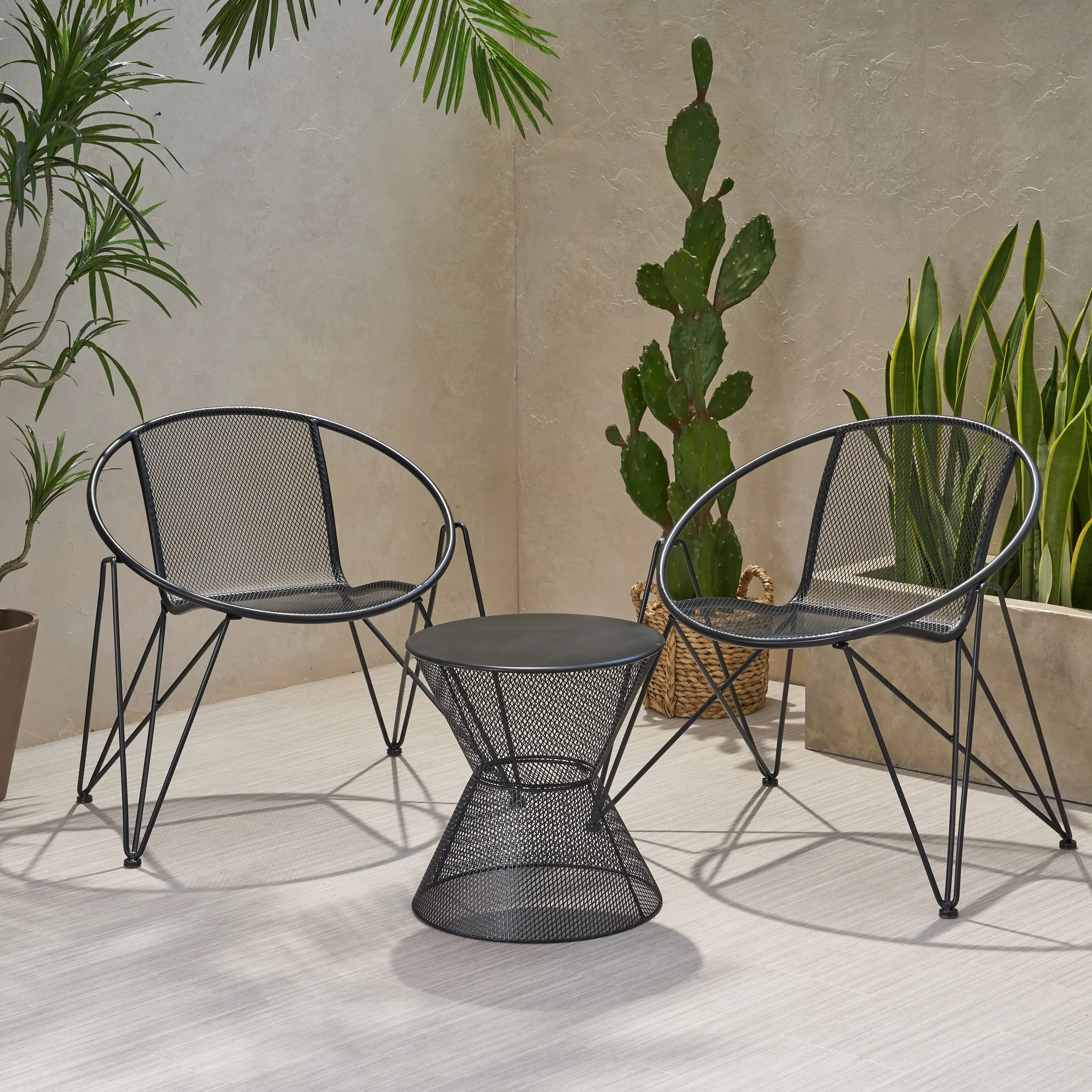 Modern Outdoor Iron Chat Set with Side Table - NH643013 patio chairs, outdoor seating