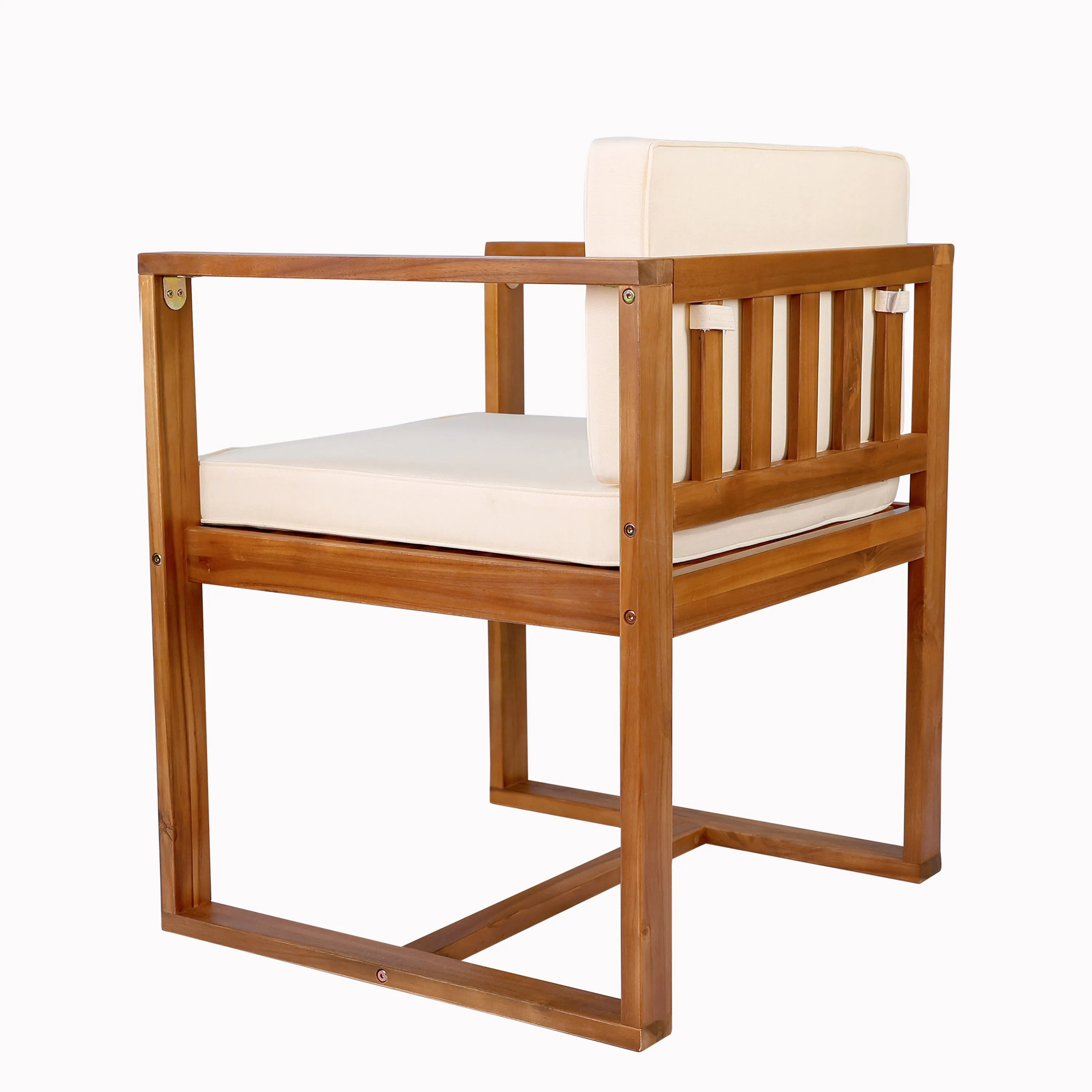 Modern Outdoor Patio Acacia Wood Dining Chairs with Cushions, Set of 2