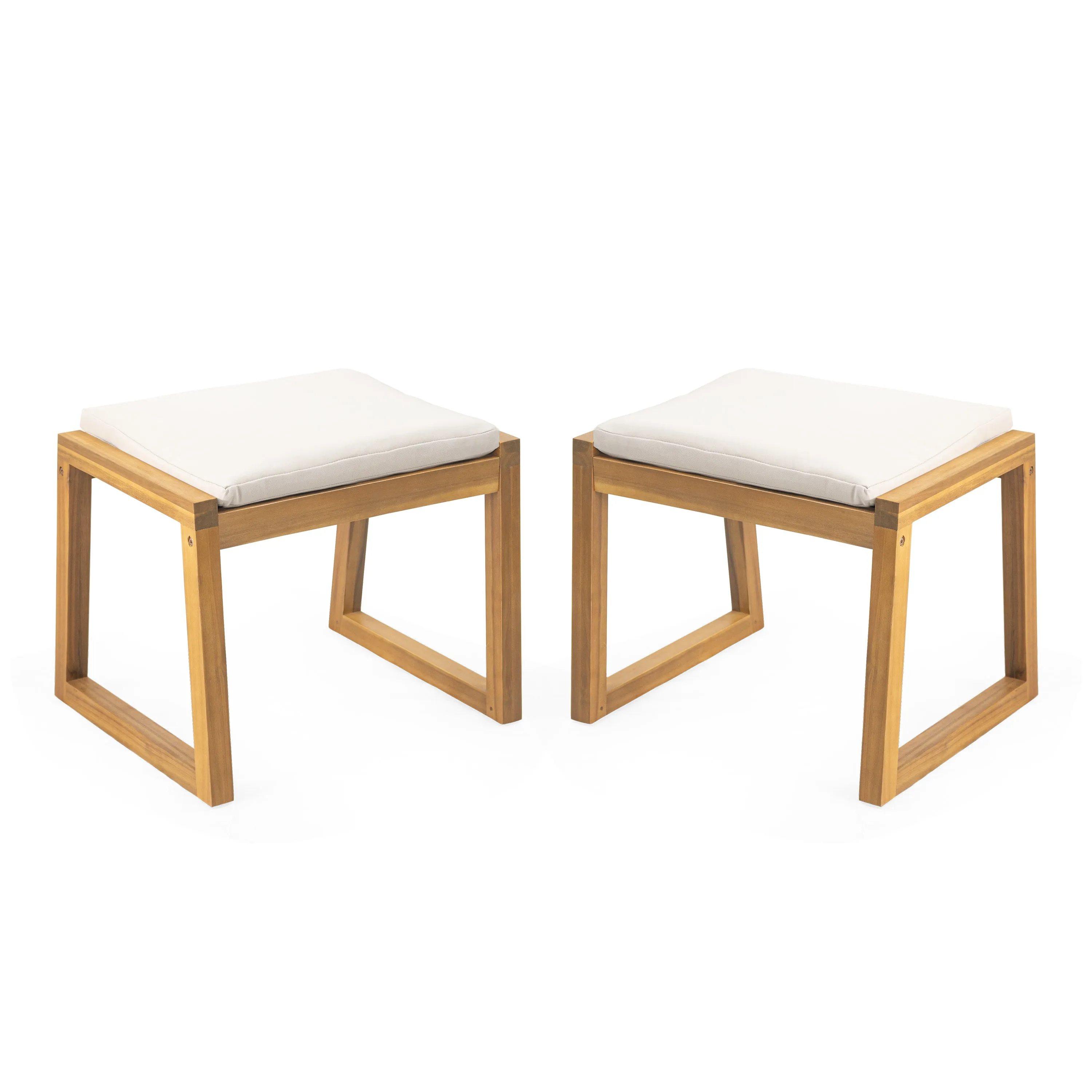 Modern Outdoor Patio Dining Stool Bench with Cushions, Set of 2