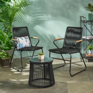 Modern Outdoor Rope Weave Chat Set with Side Table - NH022113 patio chairs, outdoor seating