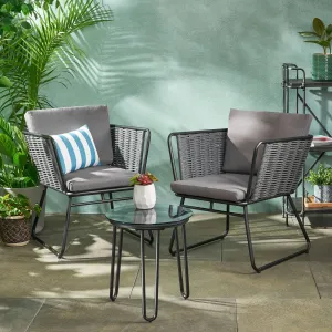 Modern Outdoor Rope Weave Chat Set with Side Table - NH322113 patio chairs, outdoor seating