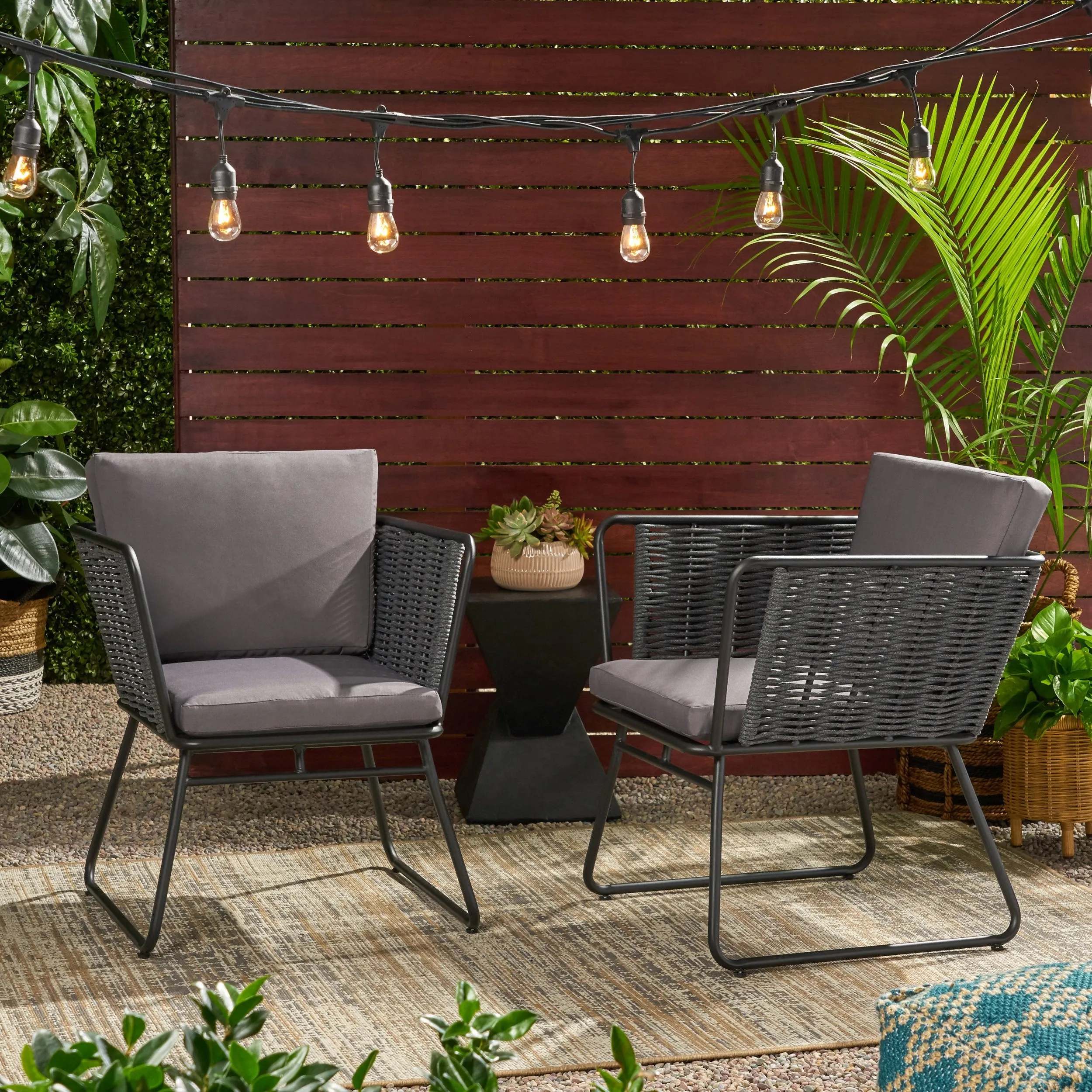 Modern Outdoor Rope Weave Club Chair with Cushions (Set of 2) - NH122113 patio chairs, outdoor seating