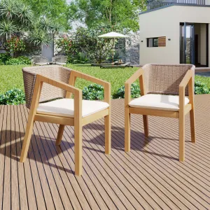 Modern Outdoor Rope Weave Dining Chairs with Cushion, Set of 2 patio chairs, outdoor seating