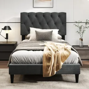 Modern Upholstered Platform Bed Frame with Diamond Tufting Headboard bed frame, queen bed