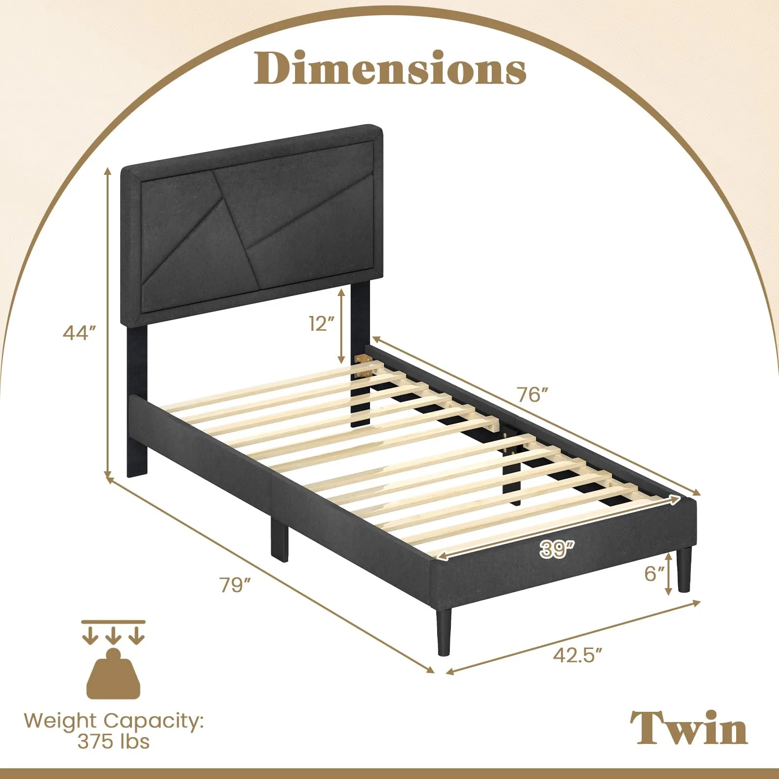 Modern Upholstered Platform Bed Frame with Geometric Tufting Headboard