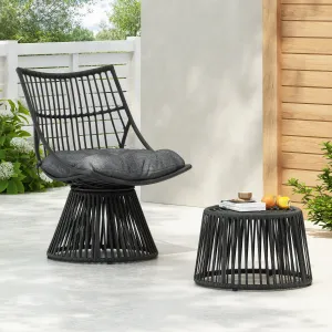 Modern Wicker High Back Chair & Side Table Set patio chairs, outdoor seating