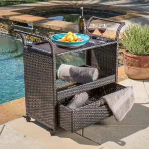 Multi-Brown Wicker Bar Cart - NH156592 patio chairs, outdoor seating