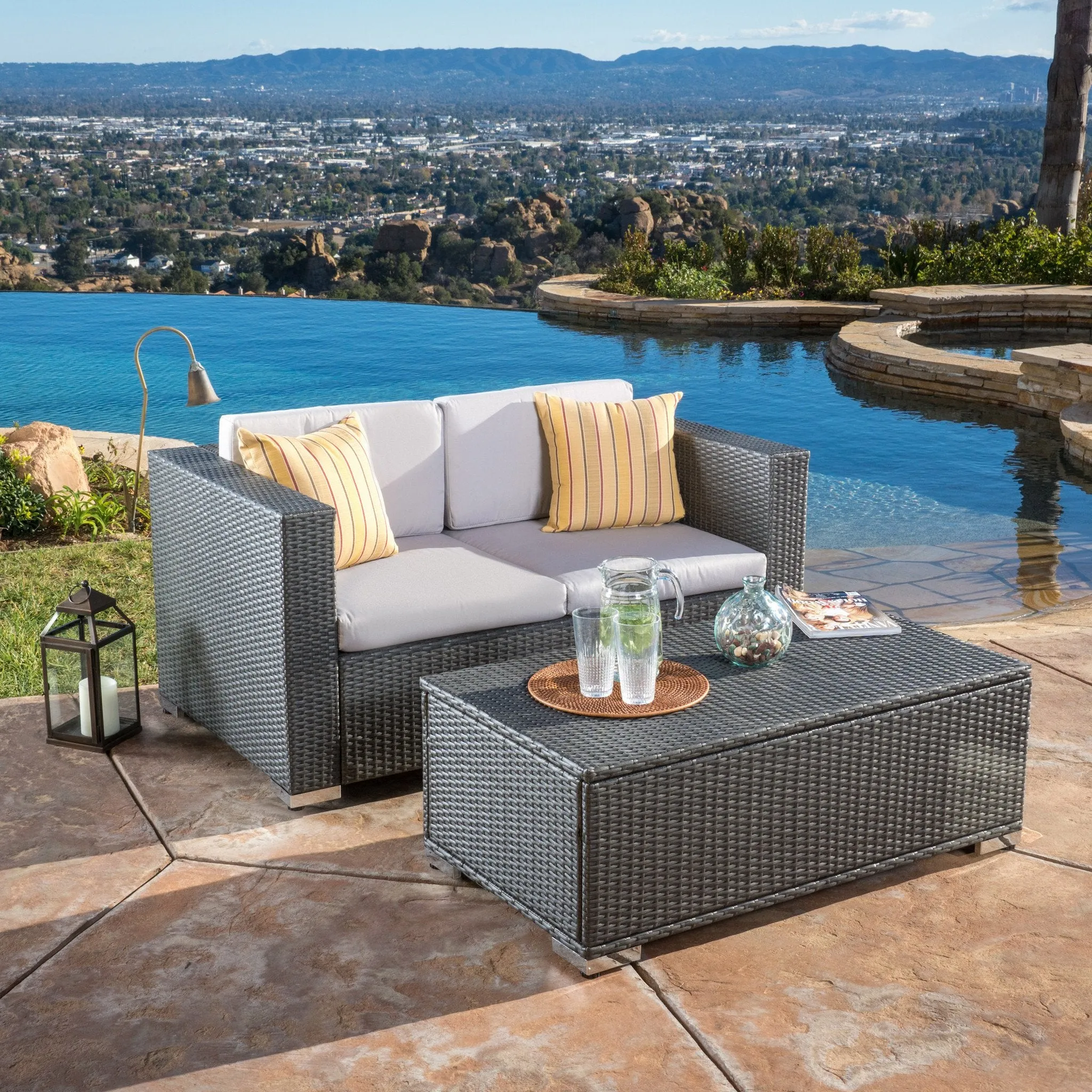 Multi-Grey PE 2pc Outdoor Sofa and Coffee Table Set - NH405692 patio chairs, outdoor seating