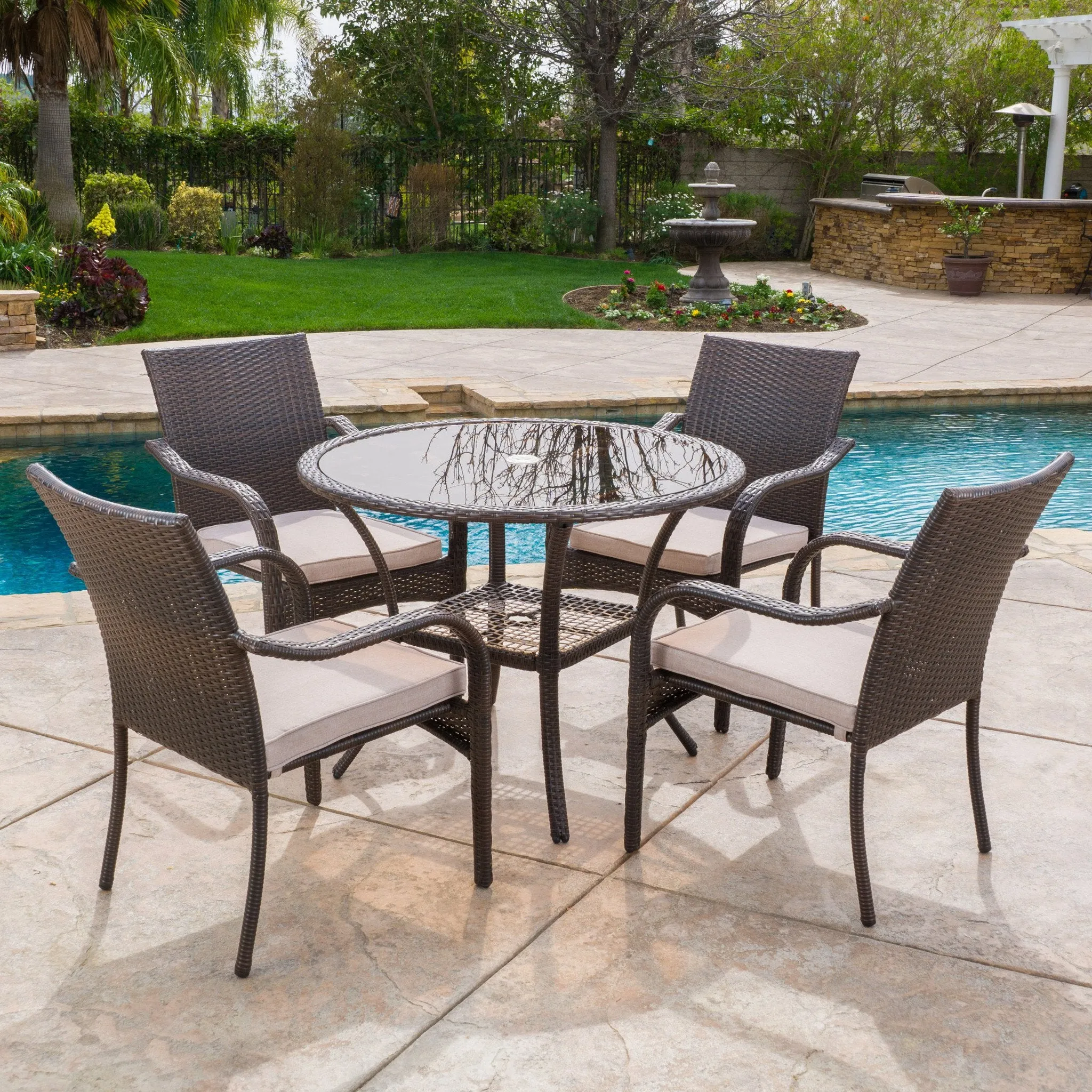 Multibrown Wicker Glass Table - NH791892