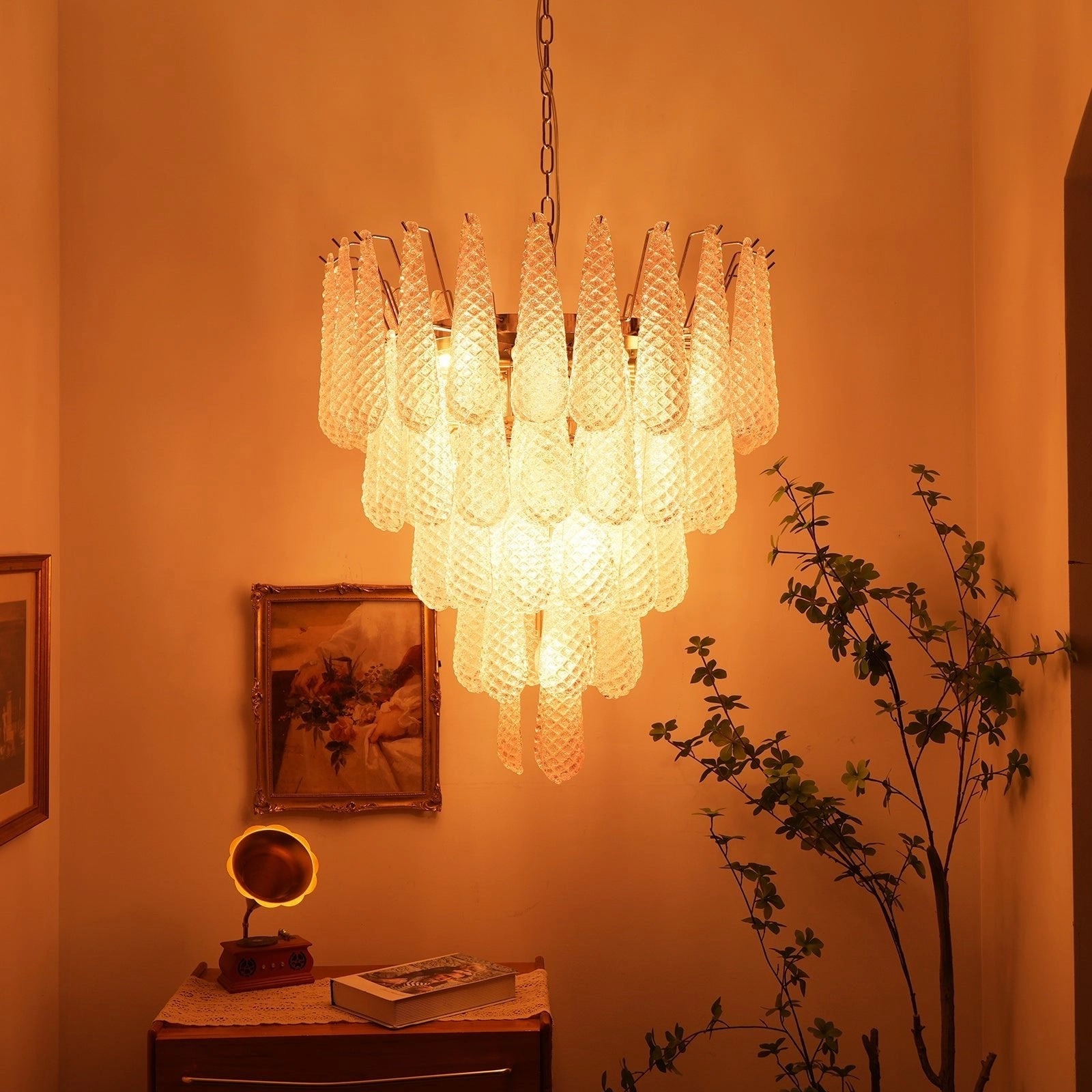 Murano Pink Glass Dewdrop Chandelier