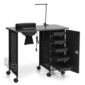 Nail Desk Manicure Table Steel Frame Nail Tables for Technician (Pure Black) folding chair, portable chair