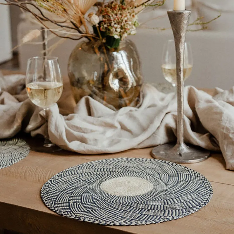 Nario Set of 2 Woven Placemats, D39cm, Midnight Blue