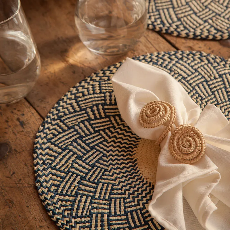 Nario Set of 2 Woven Placemats, D39cm, Midnight Blue