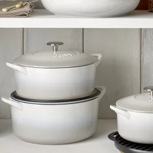 Natural Cast Iron Round casserole dish, D24cm, Light Grey curtain fabric, upholstery textile