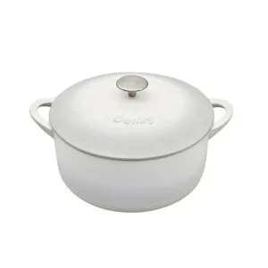 Natural Cast Iron Round casserole dish, D26cm, Light Grey curtain fabric, upholstery textile