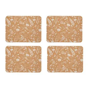 Natural Elements Set of 4 Biodegradable Cork Placemats 19 x 21.5cm, Cork/White tufted headboard, king headboard