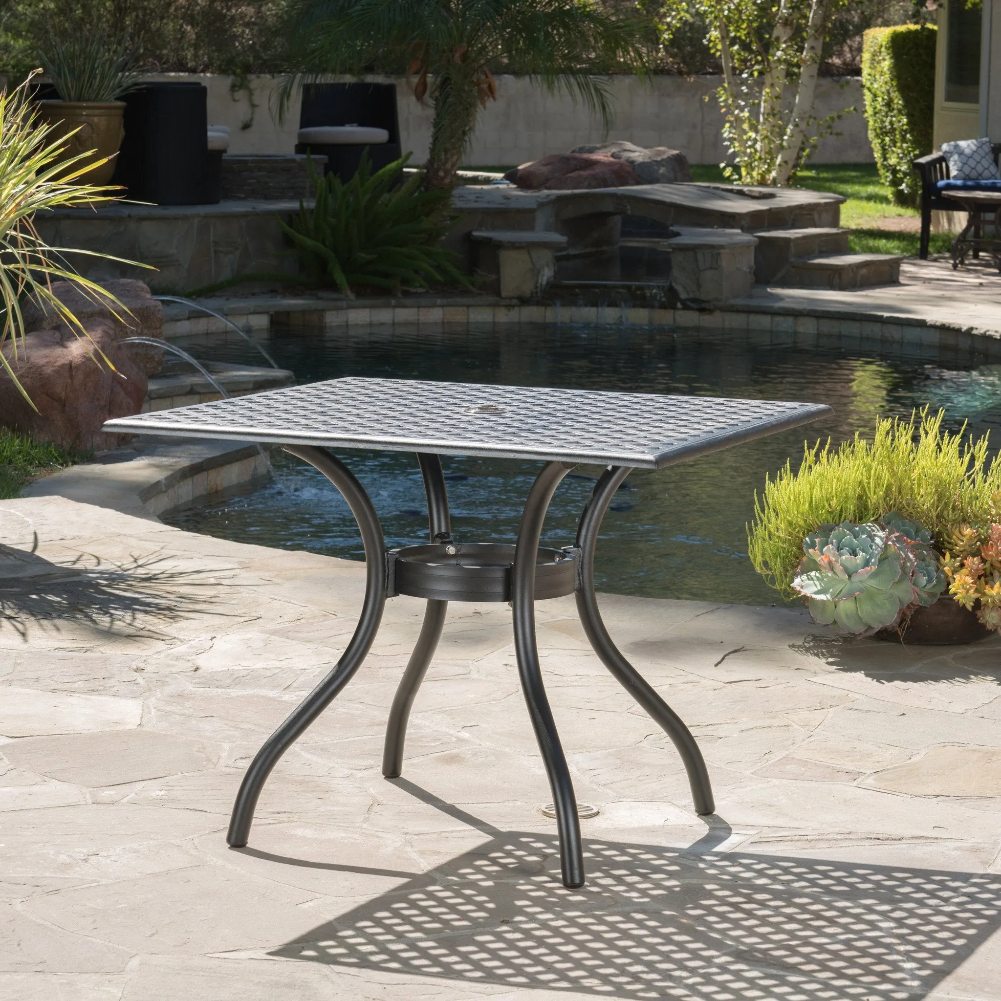 Oudoor Patio Black Cast Aluminum Square Table - NH115692