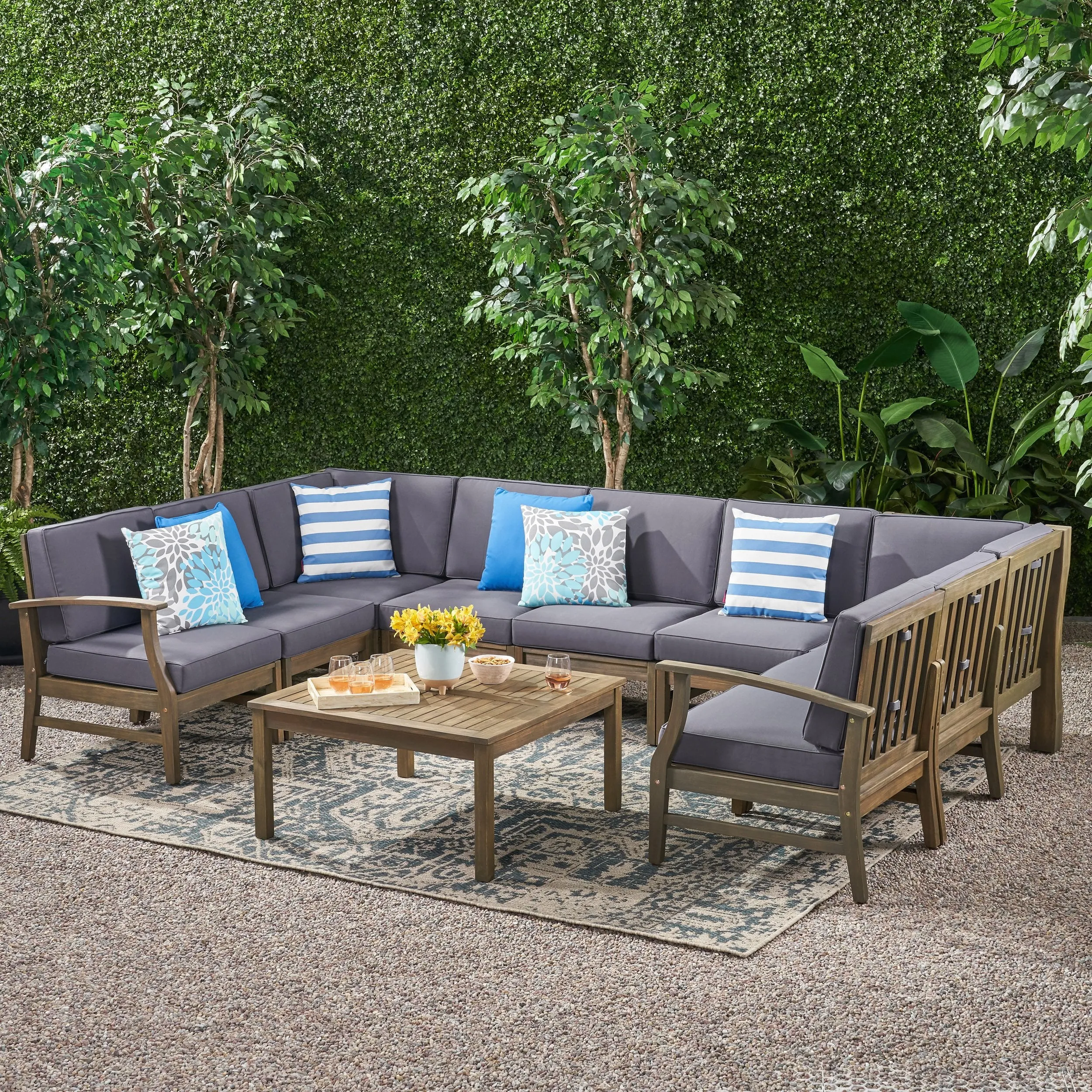 Outdoor 10 Piece Acacia Wood Sofa Sectional Set - NH233803 patio chairs, outdoor seating