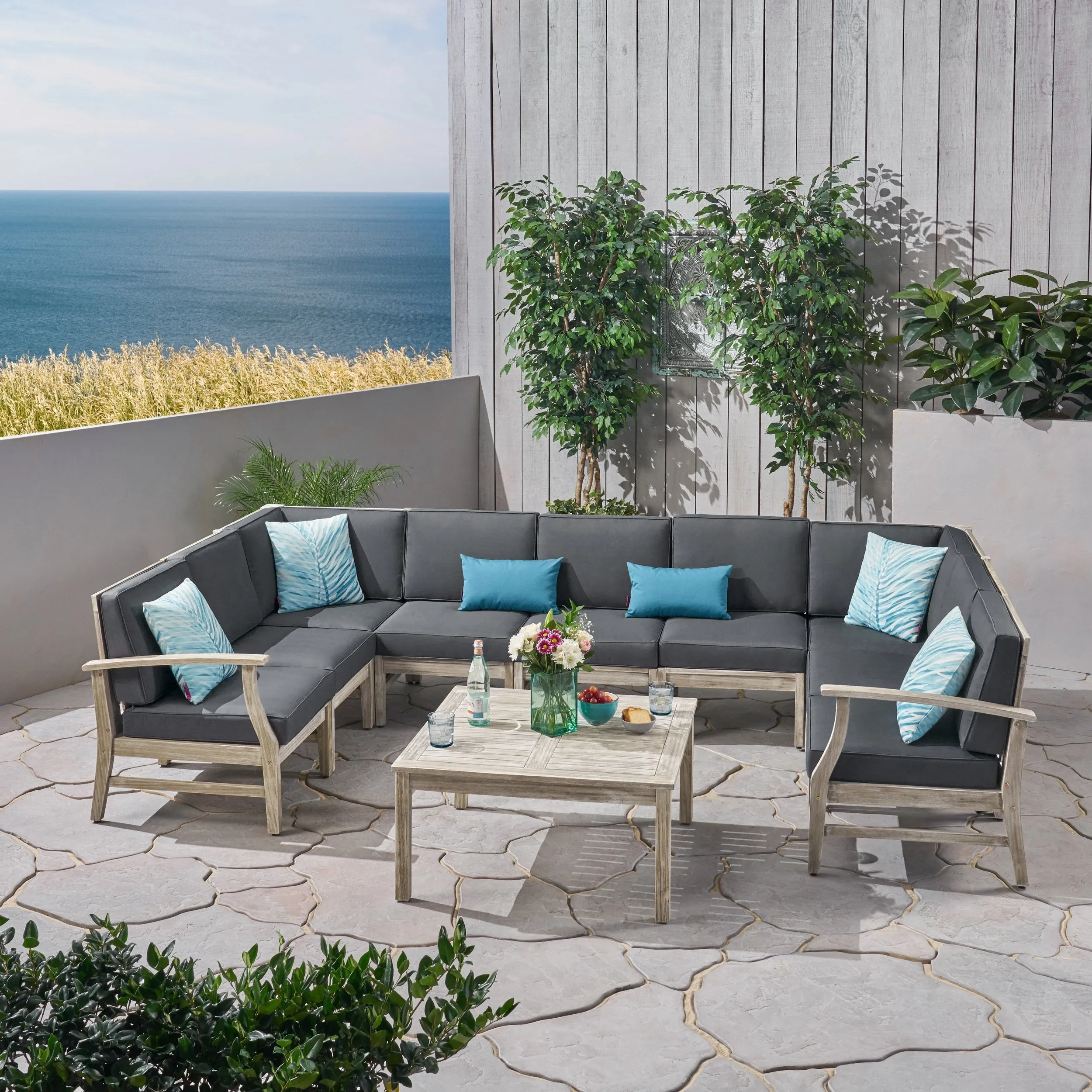 Outdoor 10 Piece Acacia Wood Sofa Sectional Set - NH233803