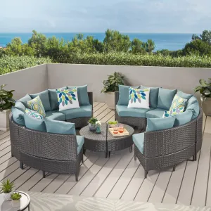 Outdoor 10 Piece Gray Wicker Sectional Sofa Set with Teal Cushions - NH406203 patio chairs, outdoor seating