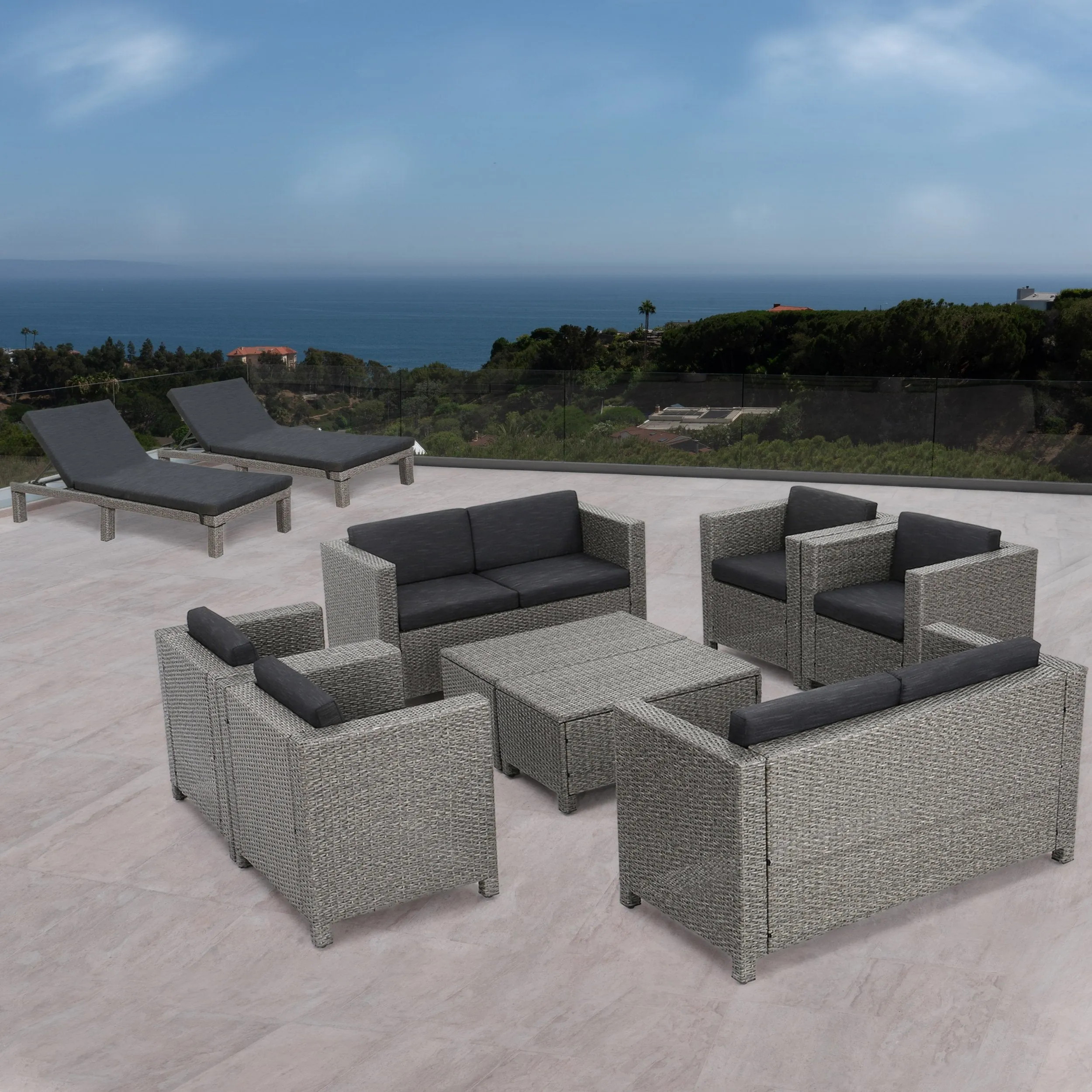 Outdoor 10 Piece Wicker Patio Set with Water Resistant Cushions - NH393003 patio chairs, outdoor seating