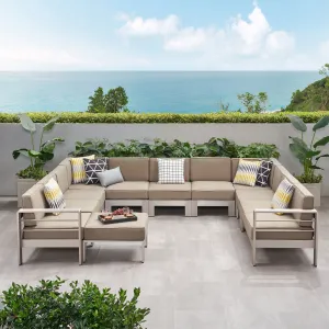 Outdoor 11 Seater Aluminum U-Shaped Sofa Sectional and Ottoman Set - NH568903 patio chairs, outdoor seating