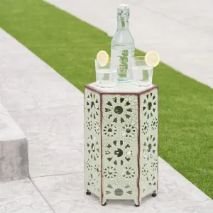 Outdoor 12 Inch Crackle Green Sunburst Iron Side Table - NH959103 patio chairs, outdoor seating