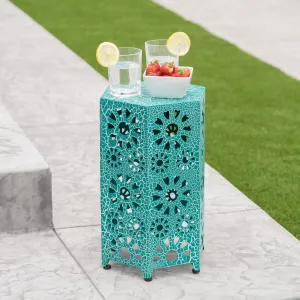 Outdoor 12 Inch Crackle Sunburst Iron Side Table - NH359103 patio chairs, outdoor seating
