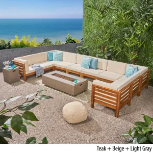Outdoor 12 Piece U-Shaped Sectional Sofa Set with Fire Pit - NH811703 patio chairs, outdoor seating