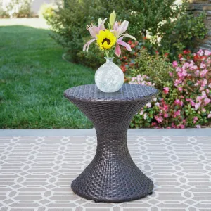 Outdoor 16-inch Multi-brown Wicker Hourglass Side Table - NH184103 patio chairs, outdoor seating