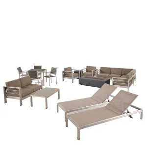 Outdoor 16 Piece Aluminum Estate Collection with Cushions and Fire Pit - NH030703 patio chairs, outdoor seating