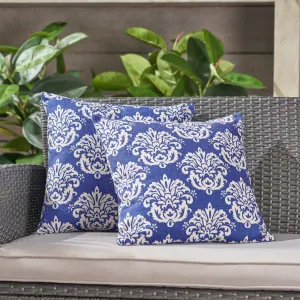 Outdoor 18-inch Water Resistant Square Pillows, Beige on Blue - NH905503 patio chairs, outdoor seating