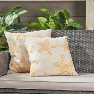 Outdoor 18-inch Water Resistant Square Pillows, Orange on Beige - NH705503 patio chairs, outdoor seating