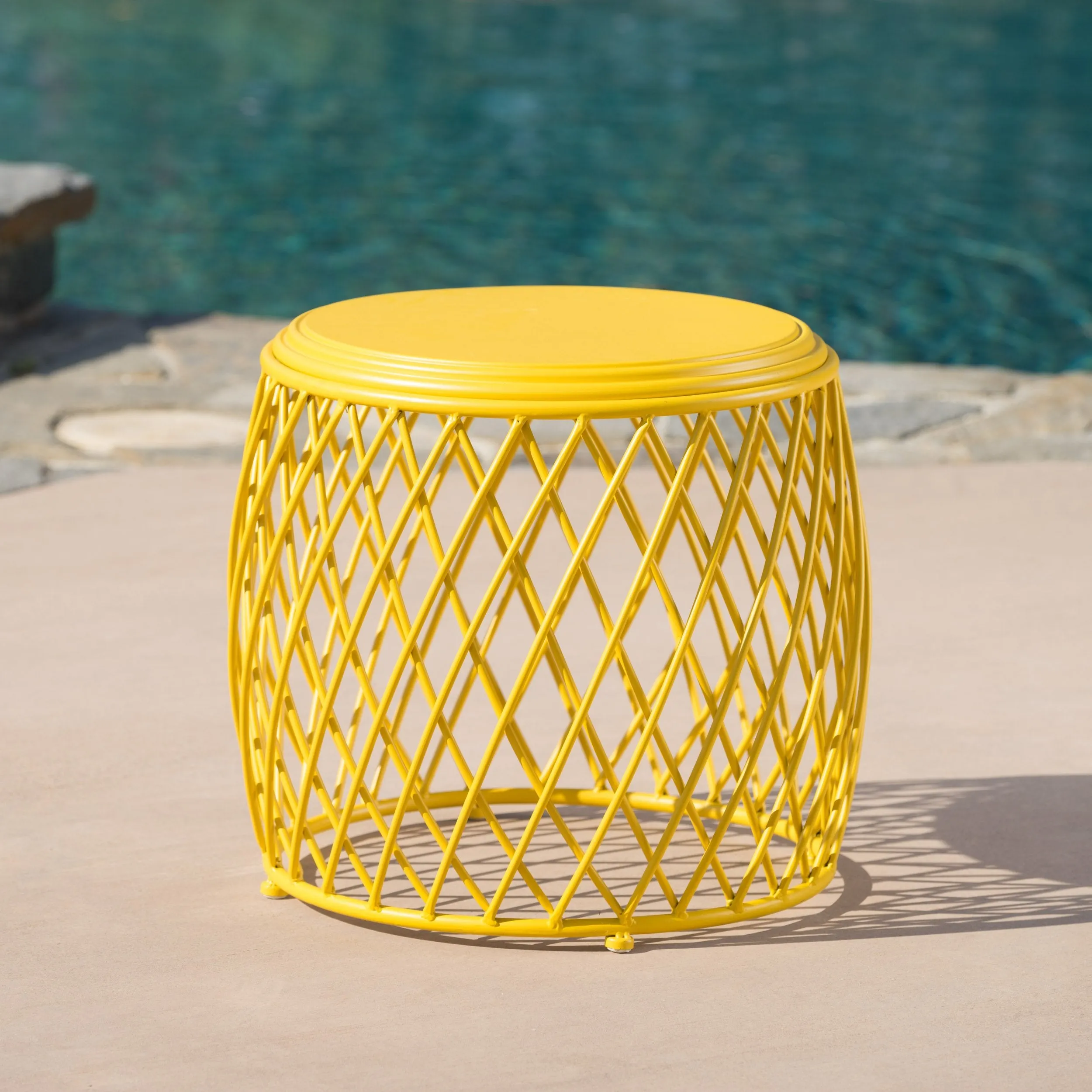 Outdoor 19 Inch Diameter Lattice Iron Side Table - NH149103