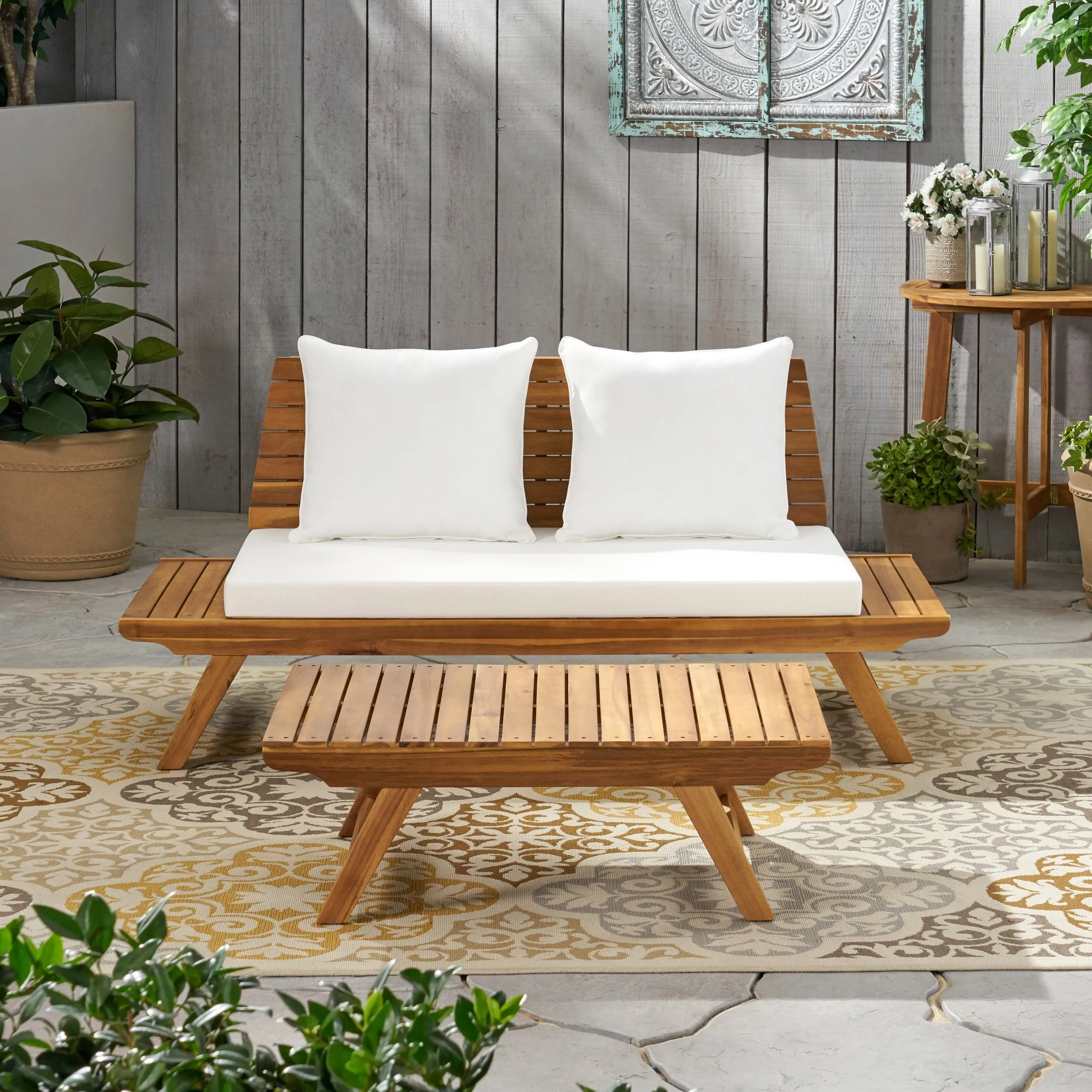 Outdoor 2 Seater Acacia Wood Loveseat and Coffee Table Set - NH466903 patio chairs, outdoor seating