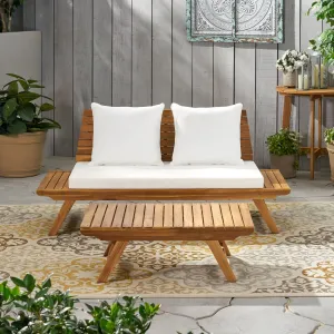 Outdoor 2 Seater Acacia Wood Loveseat and Coffee Table Set - NH466903 patio chairs, outdoor seating