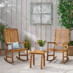 Outdoor 2 Seater Acacia Wood Rocking Chairs and Side Table Set - NH607903 patio chairs, outdoor seating