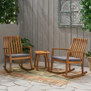 Outdoor 2 Seater Rocking Chair Set with Side Table, Teak and Dark Gray - NH015903 patio chairs, outdoor seating