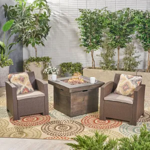 Outdoor 2-Seater Wicker Print Club Chair Chat Set with Fire Pit - NH413603 patio chairs, outdoor seating