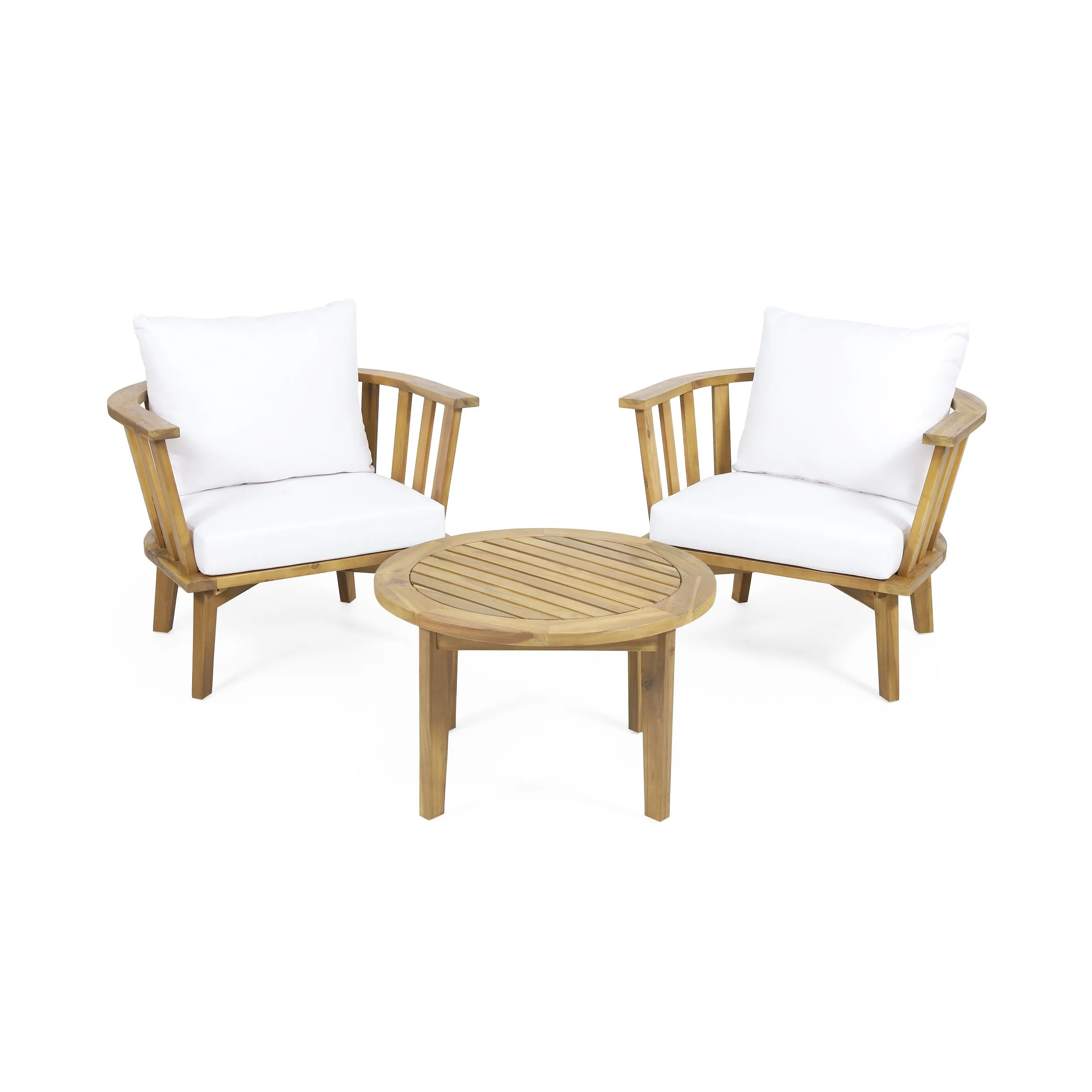 Outdoor 2 Seater Wooden Chat Set with Round Coffee Table - NH371313 patio chairs, outdoor seating