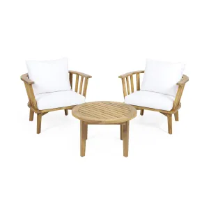 Outdoor 2 Seater Wooden Chat Set with Round Coffee Table - NH371313 patio chairs, outdoor seating