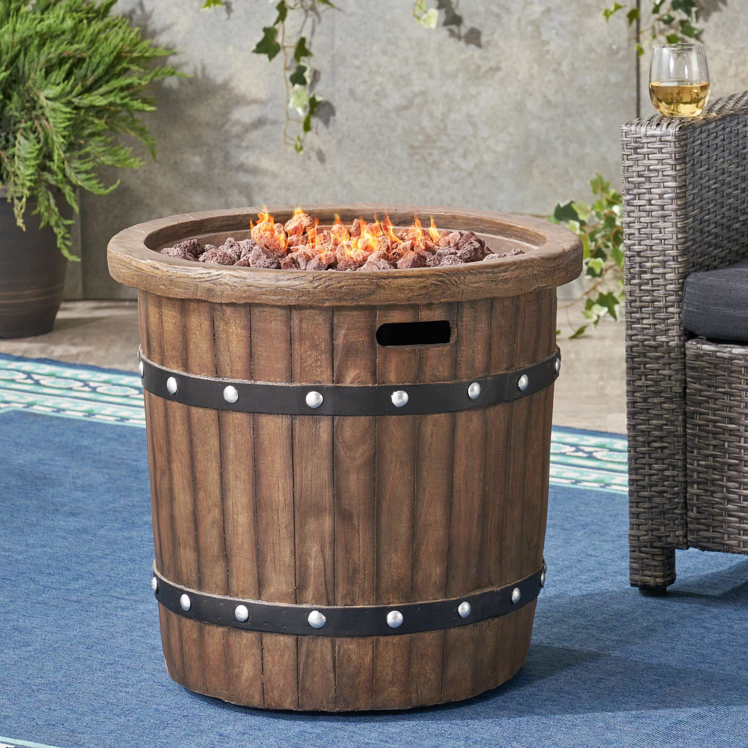 Outdoor 25-inch Light-Weight Concrete Round Fire Pit 40K BTU, Dark Brown - NH584403 patio chairs, outdoor seating
