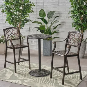 Outdoor 26.75" Circular 3 Piece Aluminum Bar Height Set - NH583903 patio chairs, outdoor seating