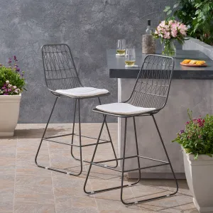 Outdoor 26" Seats Iron Counter Stools with Cushions (Set of 2) - NH895703 patio chairs, outdoor seating