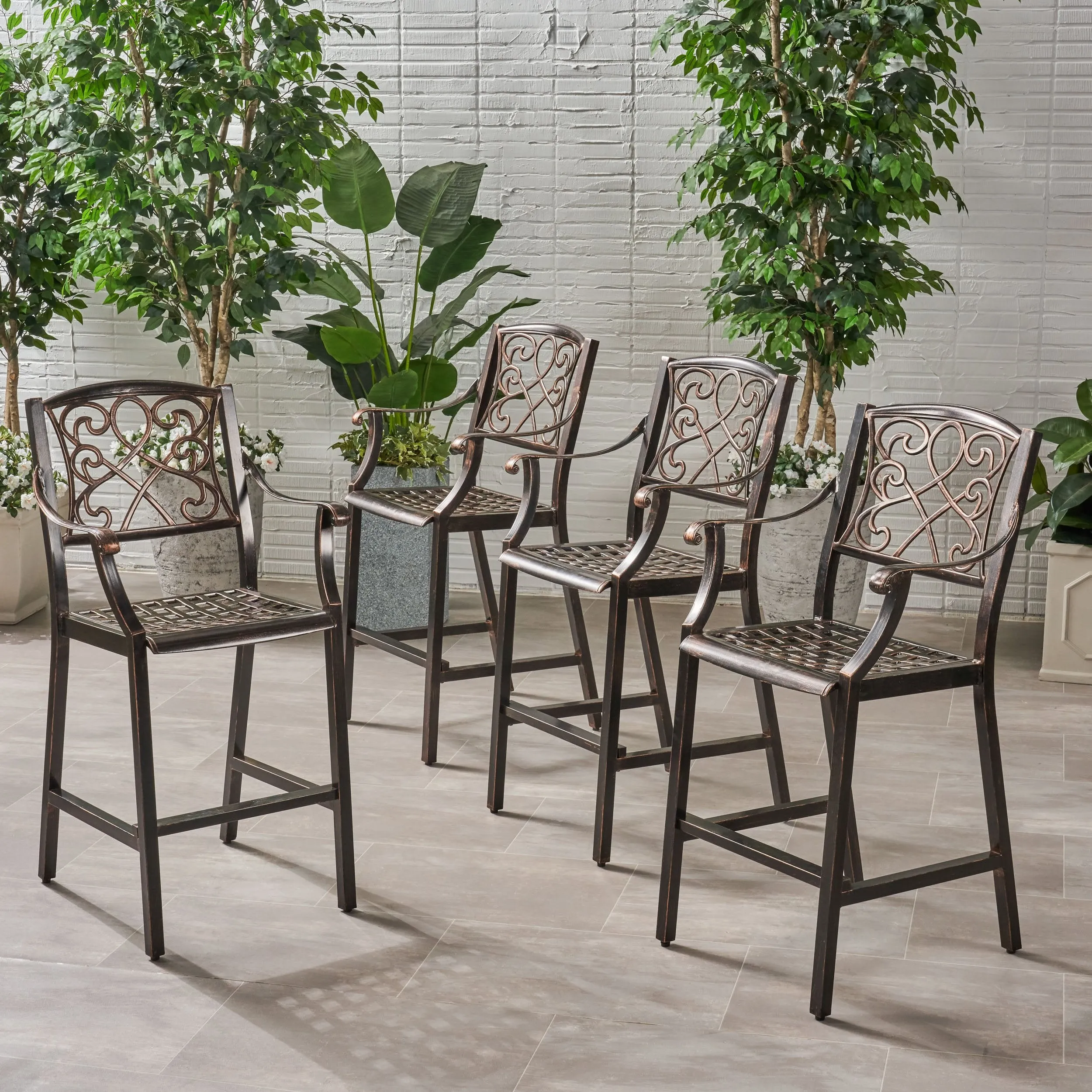 Outdoor 28" Aluminum Barstool (Set of 4), Copper Finish - NH048803 patio chairs, outdoor seating