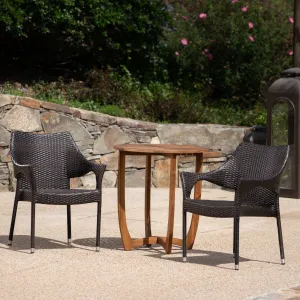 Outdoor 3 Piece  Acacia Wood/ Wicker Bistro Set, Teak Finish and Multibrown - NH992403 patio chairs, outdoor seating
