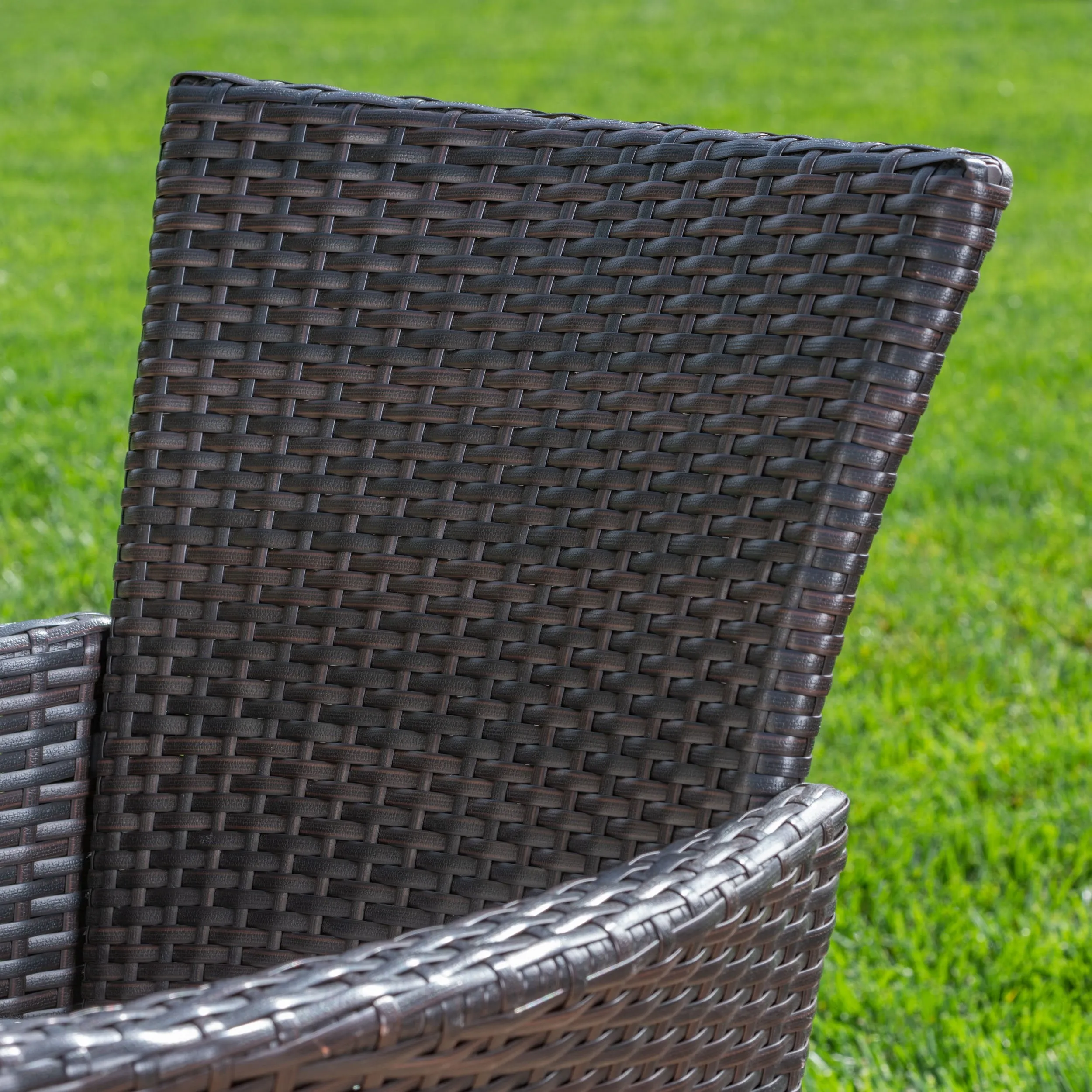 Outdoor 3 Piece Acacia Wood/ Wicker Bistro Set with Cushions, Teak Finish and Multibrown with Beige - NH003403