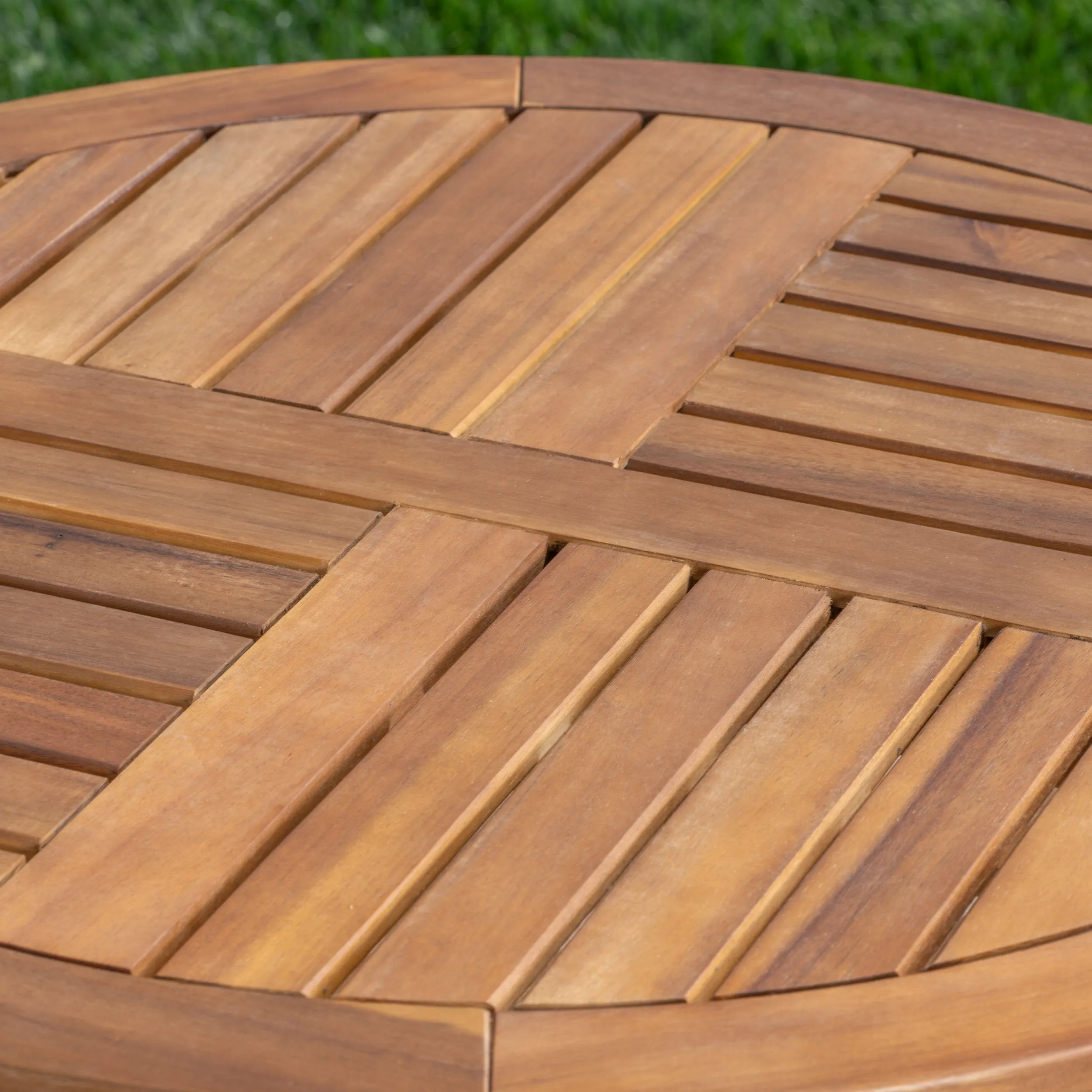 Outdoor 3 Piece Acacia Wood/ Wicker Bistro Set with Cushions, Teak Finish and Multibrown with Crme - NH203403