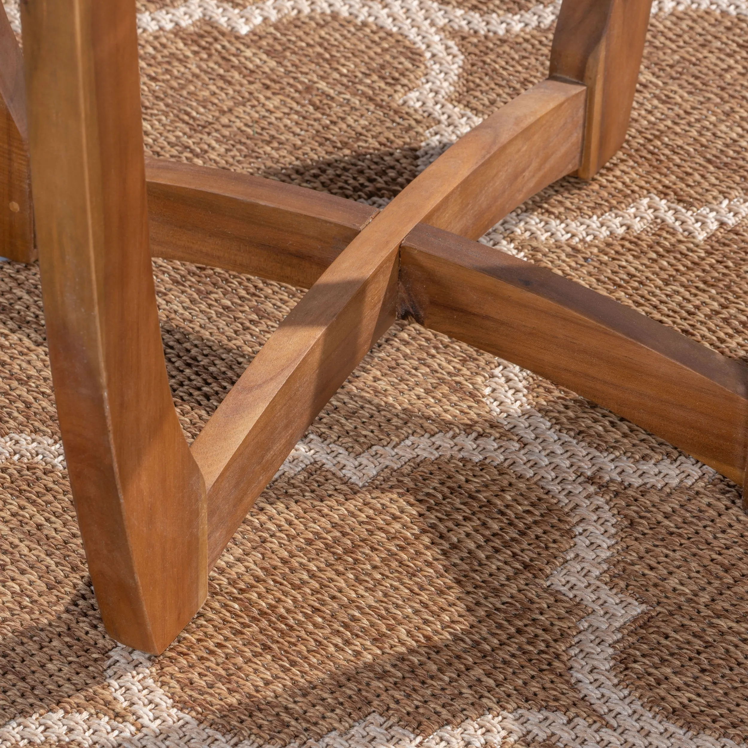 Outdoor 3 Piece Acacia Wood/ Wicker Bistro Set with Cushions, Teak Finish and Multibrown with Crme - NH203403