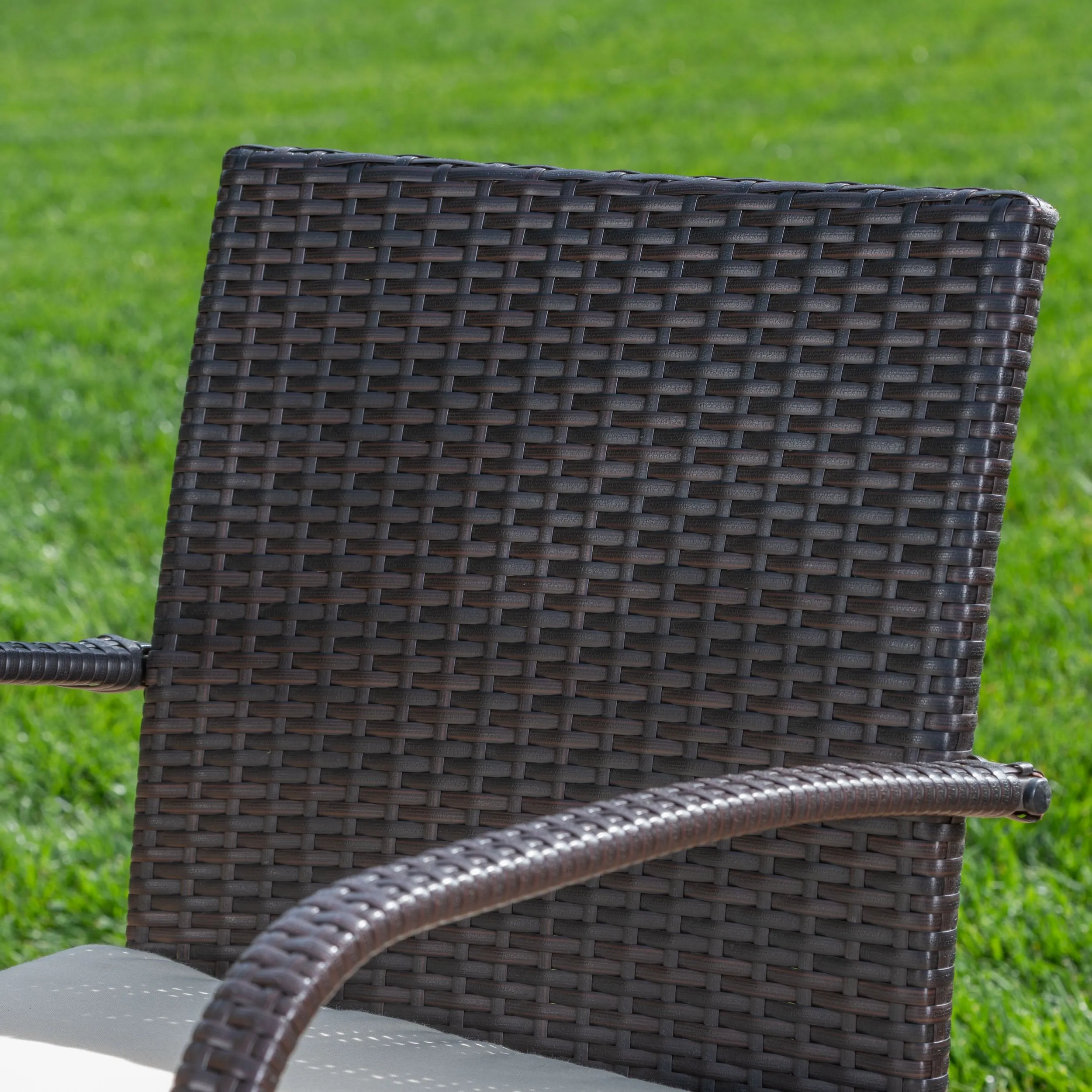 Outdoor 3 Piece Acacia Wood/ Wicker Bistro Set with Cushions, Teak Finish and Multibrown with Crme - NH203403